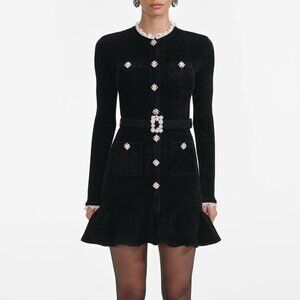 self-portrait Black Chenille Knit Mini Dress size S